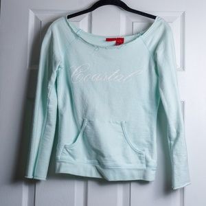 Teal Sweater Boho Off Shoulder Beachy with front pockets